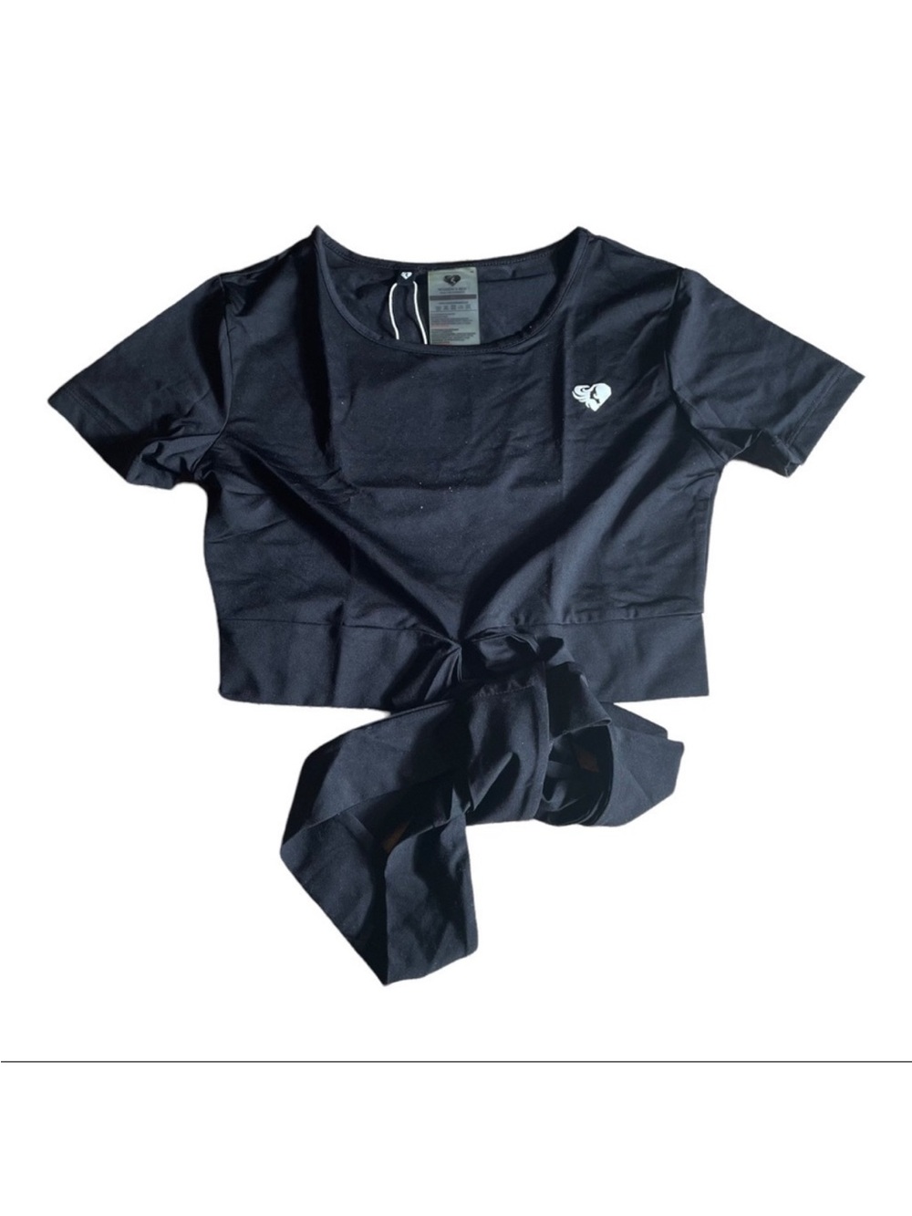 Women's Black Short-Sleeve Crop Top Tie-Waist - Picture 5 of 7